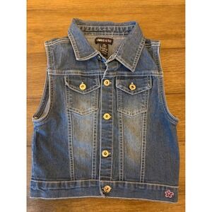 Limited Too Girls Denim Vest Medium Wash Blue Jean Jacket Sleeveless Flower